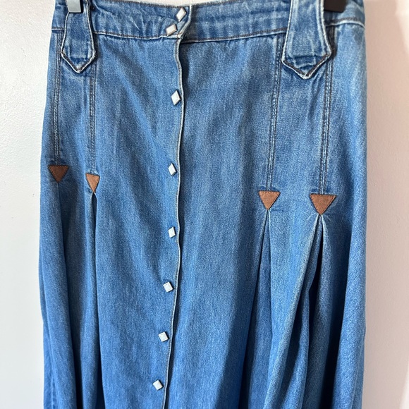 Panhandle Slim Rare Vintage A-Line Denim Skirt Pearl Snap Diamonds - Picture 3 of 10